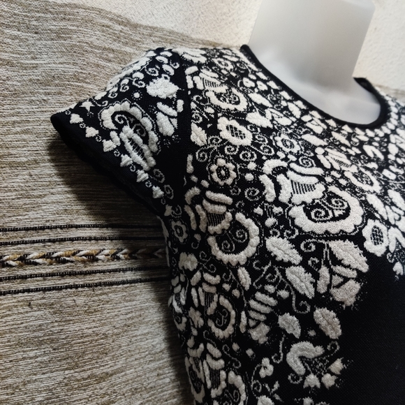 Black And White Form Fitted Knee Length Dress - Picture 5 of 8